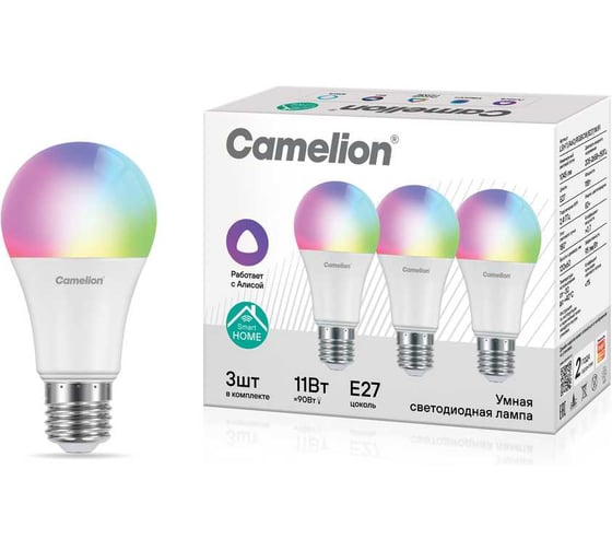 Набор ламп Camelion Smart Home LSH11/A60/RGBСW/Е27/WIFI (11Вт Е27 RGB+DIM+CW 220В WiFi 3 шт.) 15846 1