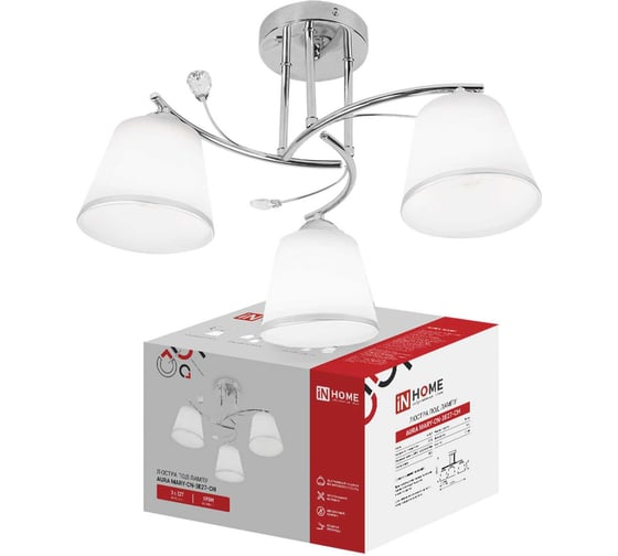 Люстра под лампу IN HOME AURA MARY-СN-3E27-CH 3xЕ27 белый плафон, хромированный корпус 4690612068336