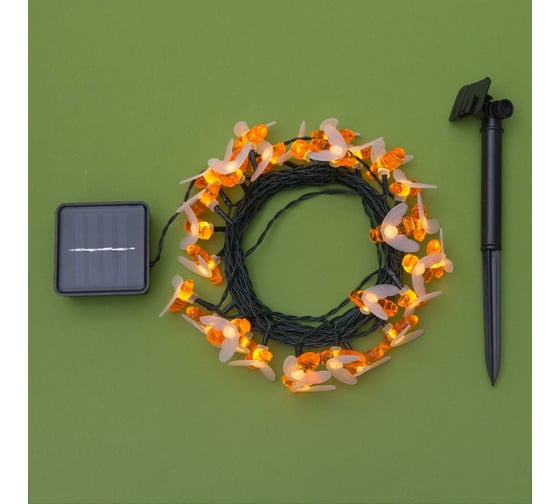 Гирлянда LUAZON НИТЬ DECOR Пчелка IP44, 4.5 м, 30 LED, 1.2 В (SOLAR), 2 режима, теплый белый 4137047 1