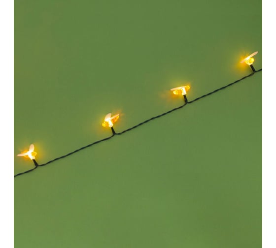 Гирлянда LUAZON НИТЬ DECOR Пчелка IP44, 4.5 м, 30 LED, 1.2 В (SOLAR), 2 режима, теплый белый 4137047