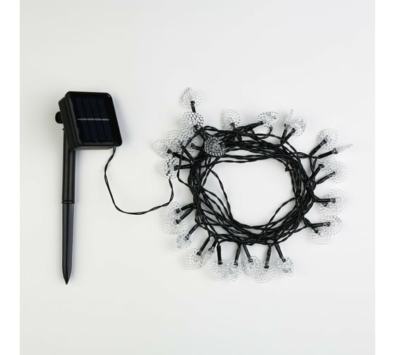 Гирлянда LUAZON НИТЬ DECOR Сердце IP44, на солнечной батарее, 4.5 м, 30 LED, 1.2 В, 2 режима, белый 6253337 1