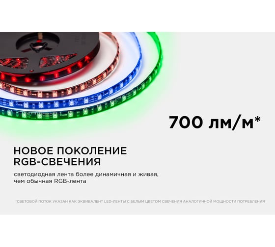Комплект адресной ленты Apeyron 24В, 14,4Вт/м, smd5050, 60д/м, IP65,подложка 10мм (черная), 5м, RGB/ 10-98