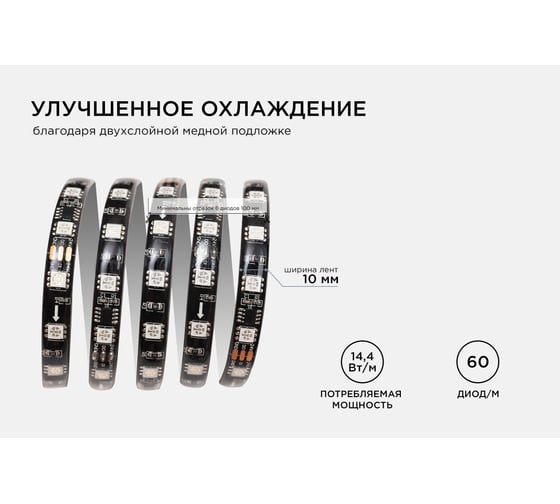 Комплект адресной ленты Apeyron 24В, 14,4Вт/м, smd5050, 60д/м, IP65, подложка 10мм (черная), 10м/ 10-102