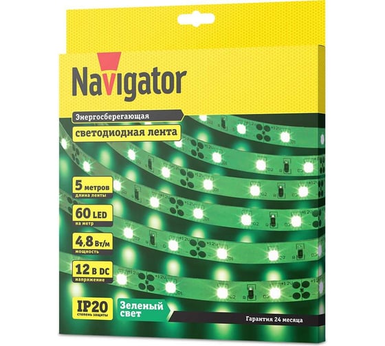 Лента Navigator СД 80 296 NLS-3528G60-4.8-IP20-12V R5 5 м 80296