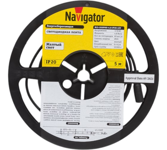 Лента Navigator СД 80 298 NLS-3528Y60-4.8-IP20-12V R5 5 м 80298