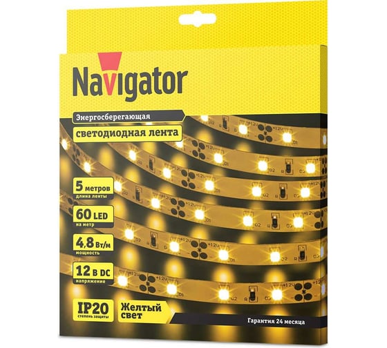 Лента Navigator СД 80 298 NLS-3528Y60-4.8-IP20-12V R5 5 м 80298