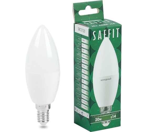 Лампа светодиодная SAFFIT SBC3720 Свеча E14 20W 230V 6400K, 55274