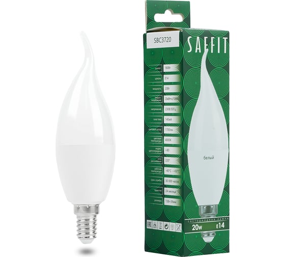 Лампа светодиодная SAFFIT SBC3720 Свеча на ветру E14 20W 230V 4000K, 55275