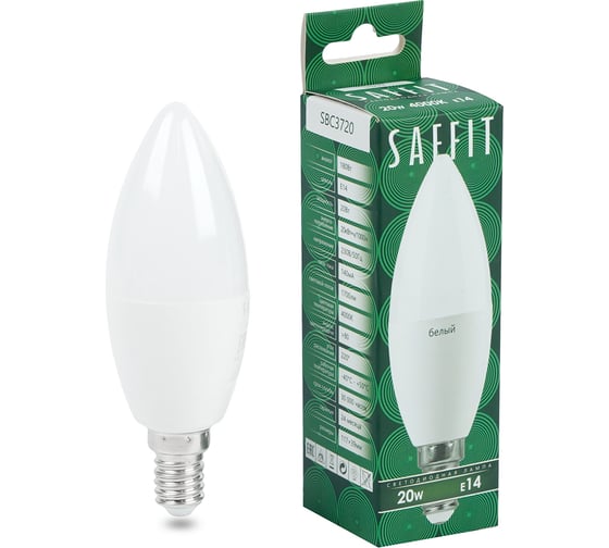 Лампа светодиодная SAFFIT SBC3720 Свеча E14 20W 230V 4000K, 55273