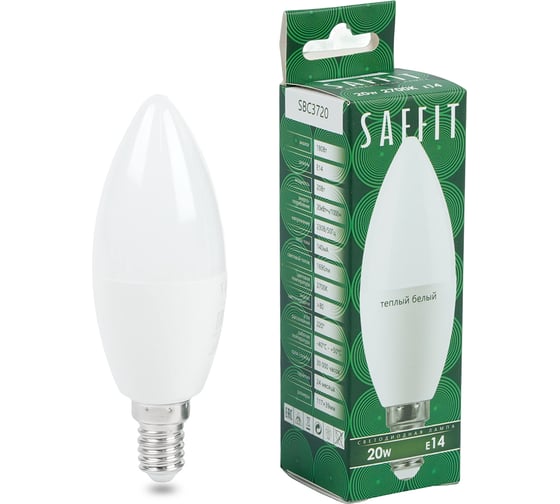 Лампа светодиодная SAFFIT SBC3720 Свеча E14 20W 230V 2700K, 55272