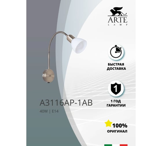 Настенный светильник ARTE LAMP A3116AP-1AB