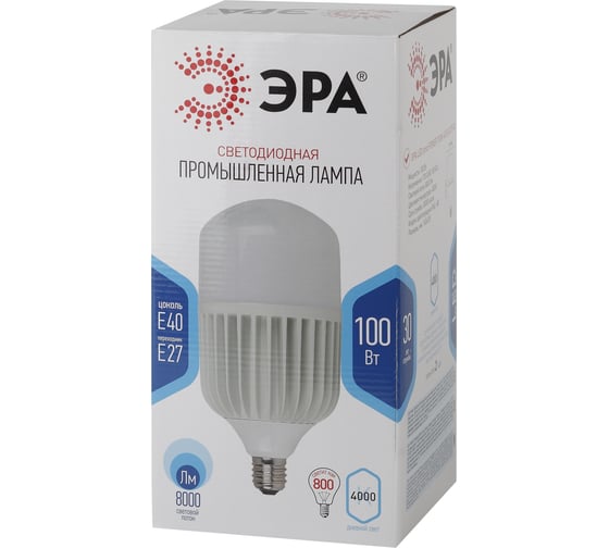 Светодиодная лампочка ЭРА STD LED POWER T160-100W-4000-E27/E40 колокол, нейтральный белый свет Б0056122