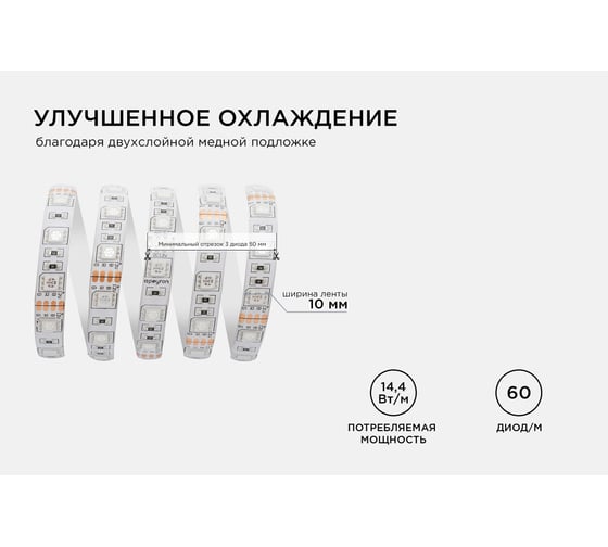 Светодиодная лента Apeyron в блистере, 12В, 14,4Вт/м, smd5050, 60д/м, IP65, подложка 10мм, 1м, RGB 260BL