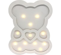 Светодиодный ночник Apeyron Мишка, теплый белый, 2хААА, МДФ, 240x33x298мм. 12-176