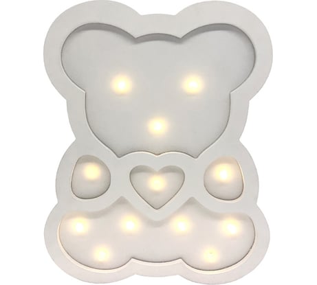 Светодиодный ночник Apeyron Мишка, теплый белый, 2хААА, МДФ, 240x33x298мм. 12-176
