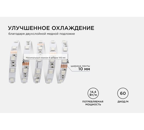 Светодиодная лента Apeyron 24В, 14,4Вт/м, smd5050, 60д/м, IP20, подложка 10мм, 5м, RGB. 00-337