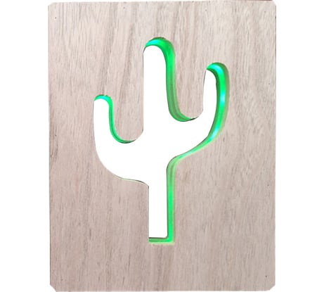 Светодиодный ночник Apeyron Кактус, зеленый, 2хАА, МДФ, 180x25x230мм. 12-186