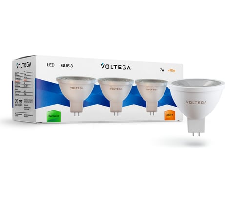 Светодиодная лампа VOLTEGA Софит GU5.3 2800K 7W угол/рассеивания 38 3 шт 7178