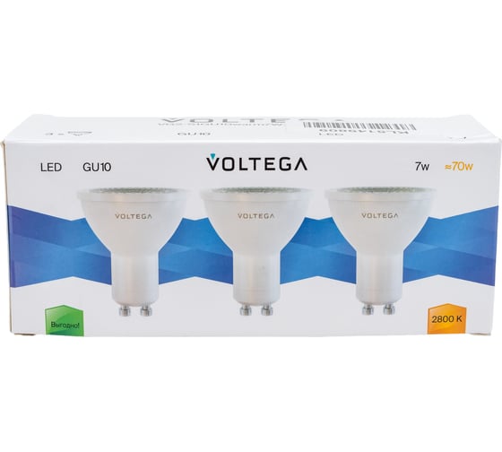 Светодиодная лампа VOLTEGA Софит GU10 2800K 7W угол/рассеивания 38 Комплект 3 шт 7176