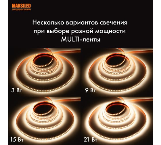 Светодиодная лента MAKSILED 24В, 140д/м, 21Вт/м, IP20, 130лм/Вт, 3000K теплый белый ML-R140-2835-SA-MULTI-WW-S