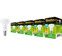 Комплект из 5 светодиодных ламп Sholtz рефлектор R39 6Вт E14 3000К 220В пластик LER4139P