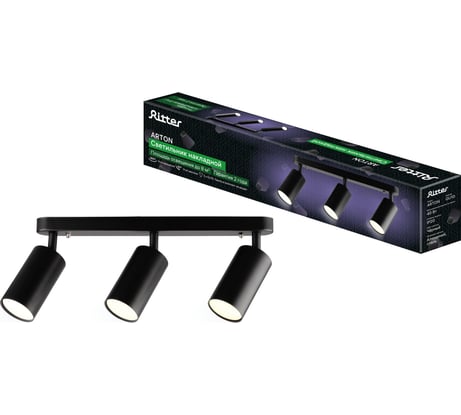 Поворотный накладной светильник Ritter Arton цилиндр, алюминий, 55x100x350, 3хGU10, цвет черный 59935 7