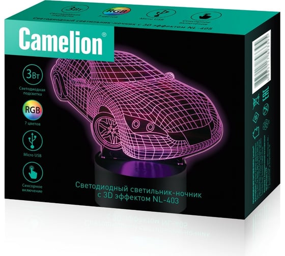 Настольный светильник Camelion NL-403 Led, 3Вт, RGB, USB 14561