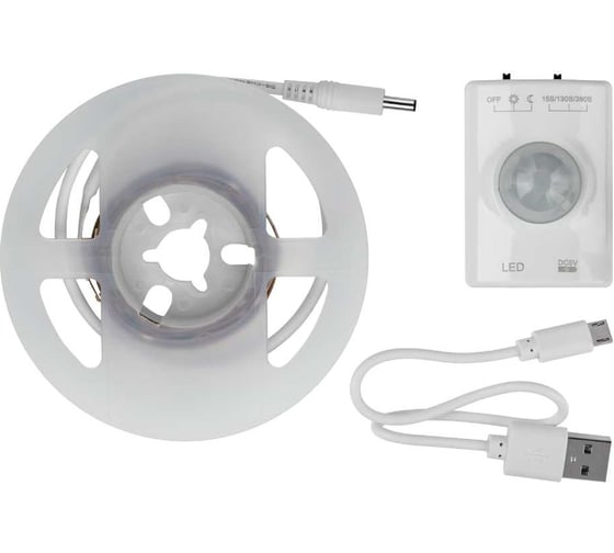 Умная лента светодиодная с датчиком движения и освещенности, подсветка TDM ELECTRIC, SMD2835-30LED/m-IP20-5В-2,4Вт-6000К(1 м), аккумулятор Li-Ion1100мАч SQ0331-0501