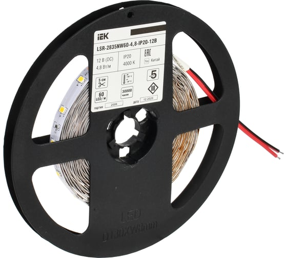 Лента IEK LED 5м LSR-2835NW60-4,8-IP20-12В LSR1-0-060-20-3-05