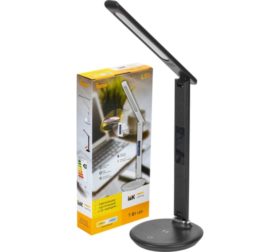 Настольный светильник IEK LED 2011 7Вт, QI, USB, черный LDNL0-2011-1-QI-7-K02