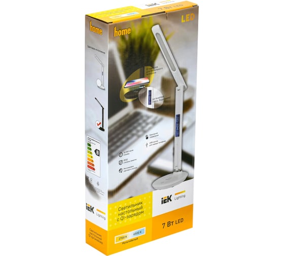Настольный светильник IEK LED 2011 7Вт, QI, USB, черный LDNL0-2011-1-QI-7-K02
