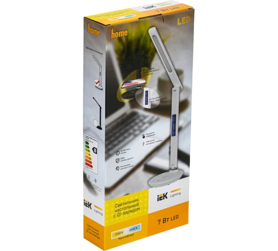 Настольный светильник IEK LED 2011 7Вт, QI, USB, белый LDNL0-2011-1-QI-7-K01