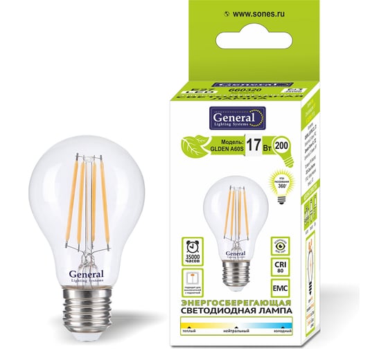 Лампа General Lighting Systems GLDEN-A60S-17-230-E27-6500 661005