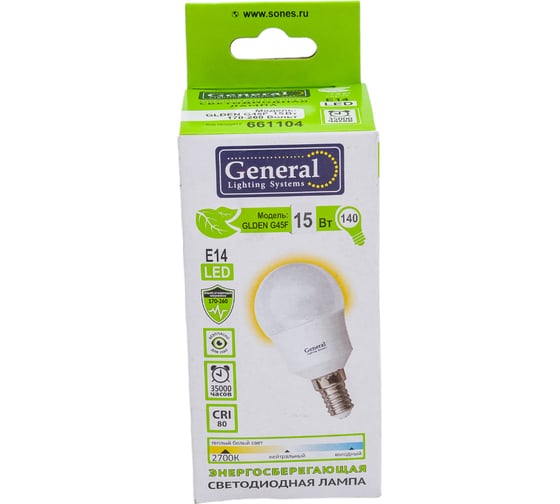 Лампа General Lighting Systems GLDEN-G45F-15-230-E14-2700 661104