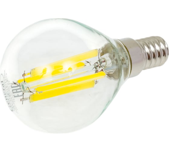 Светодиодная лампа General Lighting Systems Филамент прозрачный E14 12Вт 230В 950Лм 6500К Холодный белый свет Шар GLDEN-G45S-12-230-E14-6500 661011