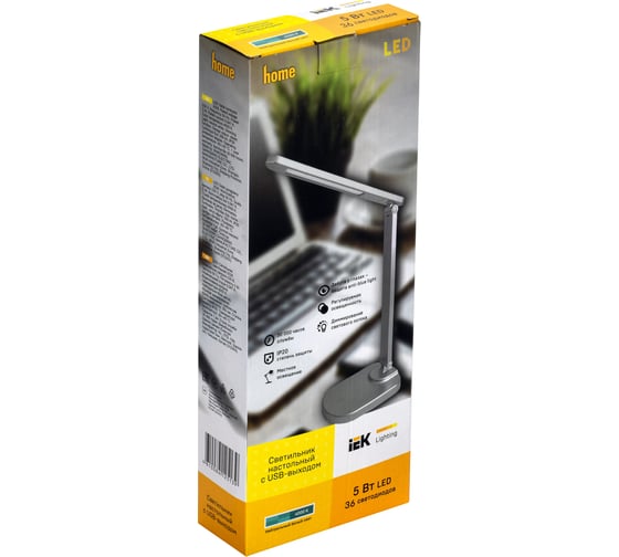 Настольный светильник IEK LED 2028 5Вт, USB, серебро LDNL0-2028-1-UV-05-K27