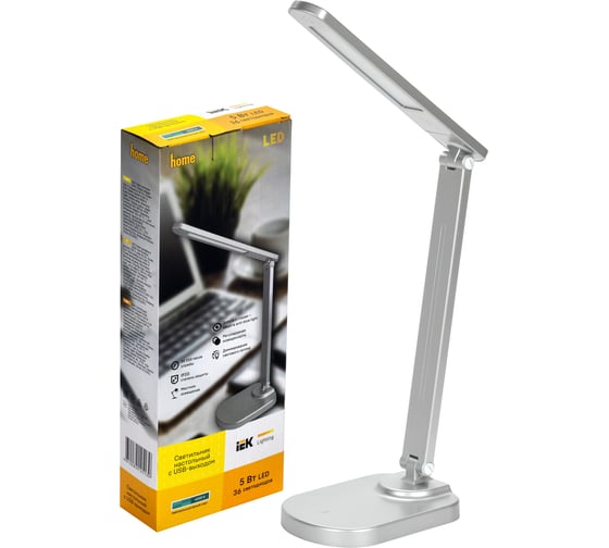 Настольный светильник IEK LED 2028 5Вт, USB, серебро LDNL0-2028-1-UV-05-K27