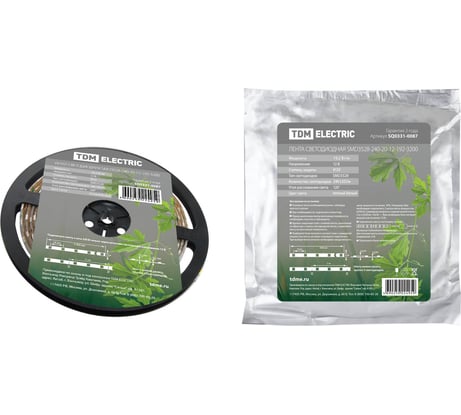 Светодиодная лента TDM ELECTRIC SMD3528-240-20-12-192-3200 240LED/м, IP20, 12В, 19,2Вт, 3200К, SQ0331-0087