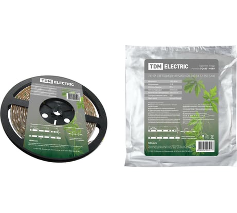 Светодиодная лента TDM ELECTRIC SMD3528-240-54-12-192-3200 240LED/м, IP54, 12В, 19,2Вт, 3200К, SQ0331-0089