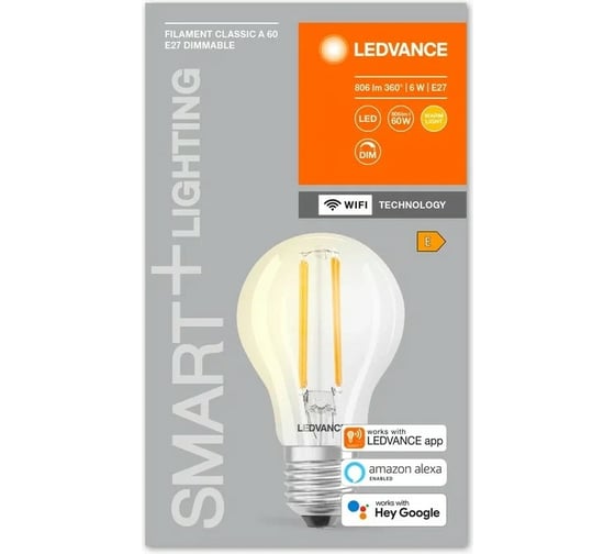 Умная WiFi лампа LEDVANCE SMART+ Filament Classic Dimmable 60 5,5W E27 4058075528239