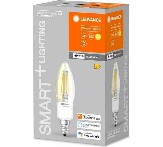 Умная WiFi лампа LEDVANCE SMARTWF B40D 4W/827 230V FILCLE144X1LEDV 4058075609754
