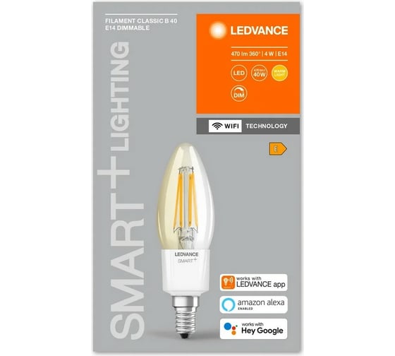 Умная WiFi лампа LEDVANCE SMARTWF B40D 4W/827 230V FILCLE144X1LEDV 4058075609754