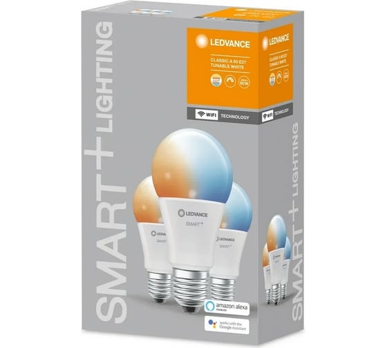 Умная WiFi лампа LEDVANCE Х3 SMART+ WiFi Classic Tunable White 60 9 W/2700…6500K E27 (x3) 4058075485730