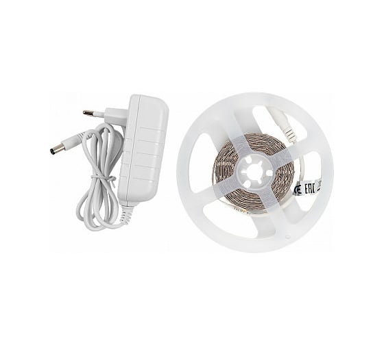 Светодиодная лента General Lighting Systems 3 м с адаптером, 4,8Вт/м 12В, 8мм, IP20, 3000К, теплый белый GLS-2835-60-4.8-12-IP20-PRO-3-3-KIT 500021