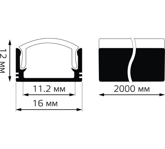 Врезной профиль для ленты LED Gauss гл 12mm - 2m BT415