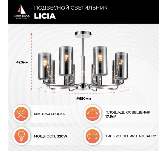 Потолочная люстра Vele Luce Licia 8xE14 40W VL1923L08