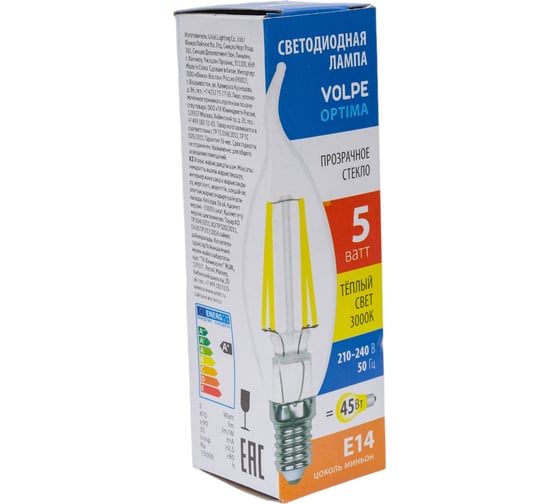 Светодиодная лампа Volpe LED-CW35-5W/3000K/E14/CL/SLF UL-00008334