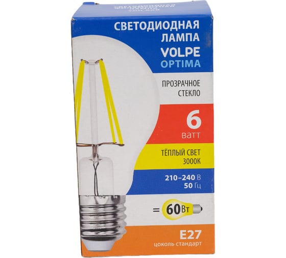 Светодиодная лампа Volpe LED-A60-6W/3000K/E27/CL/SLF UL-00008298
