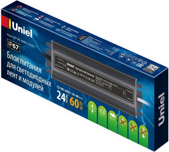 Блок питания Uniel ультратонкий UET-VAF-060B67 24V IP67 UL-00009366