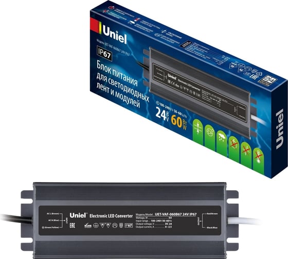 Блок питания Uniel ультратонкий UET-VAF-060B67 24V IP67 UL-00009366